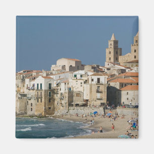 Imán Italia, Sicilia, Cefalu, Vista de la ciudad con el