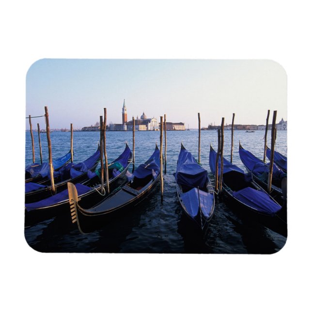 Imán Italia, Veneto, Venecia, fila de góndolas y San (Horizontal)