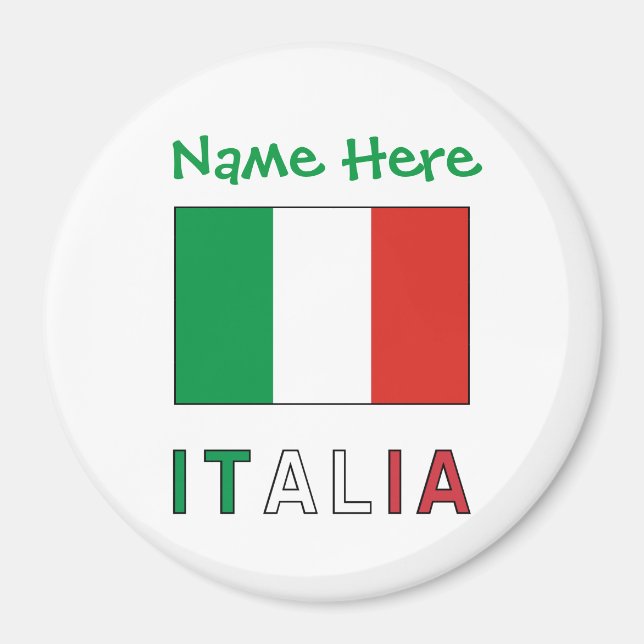 Imán Italia y Bandiera Italiana Personalización Verde (Frente)