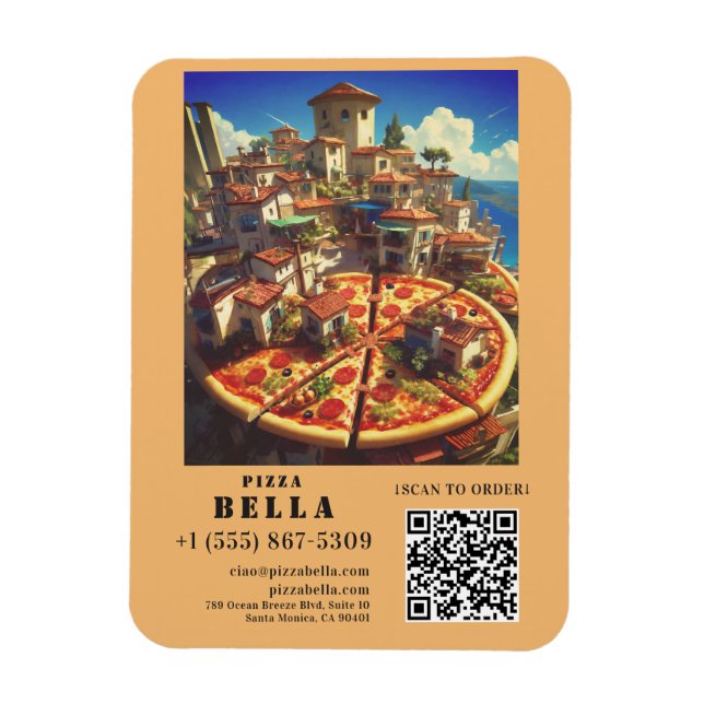 Imán Italian Pizza Scan to Order QR Code Custom (Vertical)
