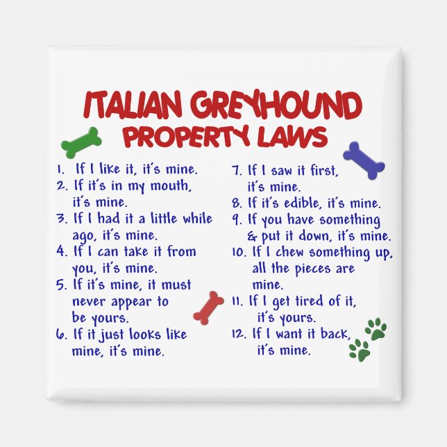 Imán ITALIANA GREYHOUND Property Laws (Frente)