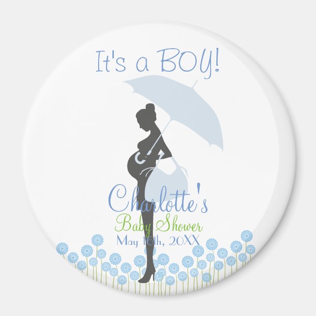 Imán It's a Boy! Baby Shower de Silhouette azul (Frente)