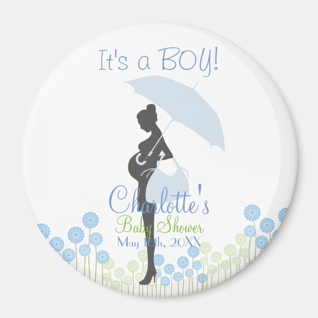 Imán It's a Boy! Baby Shower de Silhouette azul (Frente)