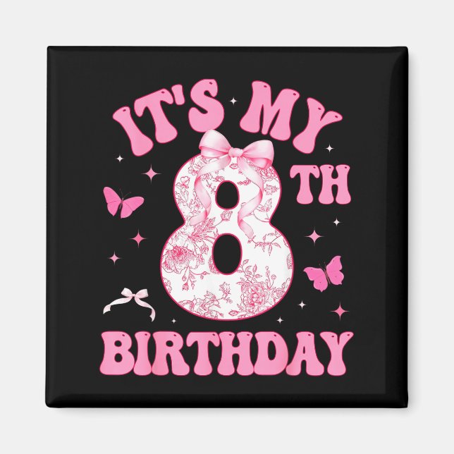 Imán It's My 8th Birthday Nk Coquette Bow 8 Year Old Bi (Frente)