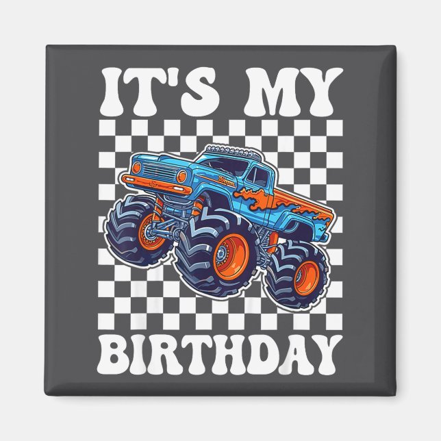 Imán It's My Birthday Boy Monster Truck Bday Party Kids (Frente)