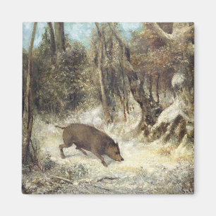 Imán Jabalí en la nieve, firmada como Courbet