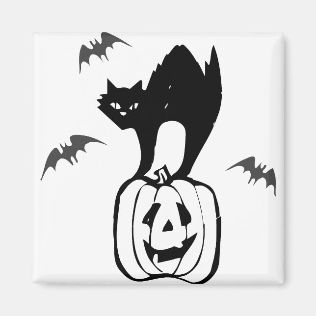 Imán Jack O Lantern Black Cat Pumpkin Halloween Sasuy (Frente)