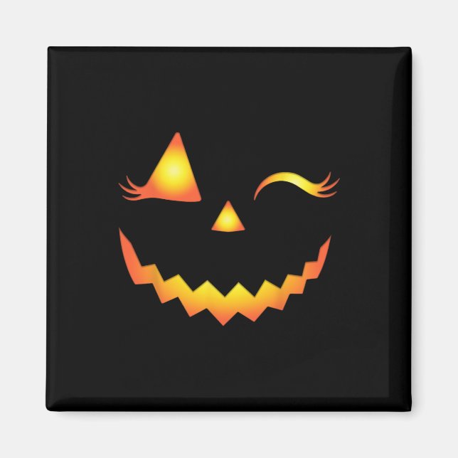 Imán Jack O Lantern Face Pumpkin Eyelashes Halloween Co (Frente)