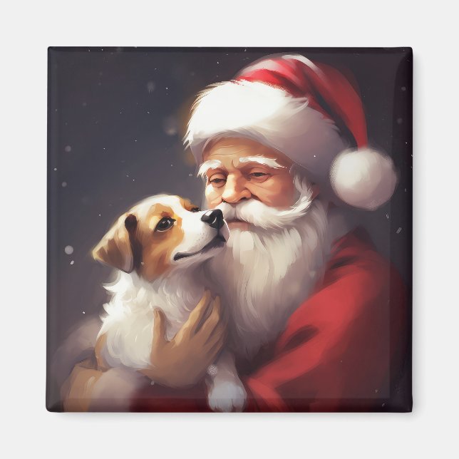 Imán Jack Russell Con Navidades festivos de Santa Claus (Frente)