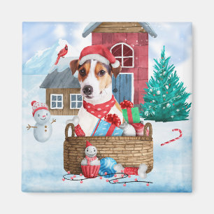 Imán Jack Russell Dog En La Casa De Perros De Navidades