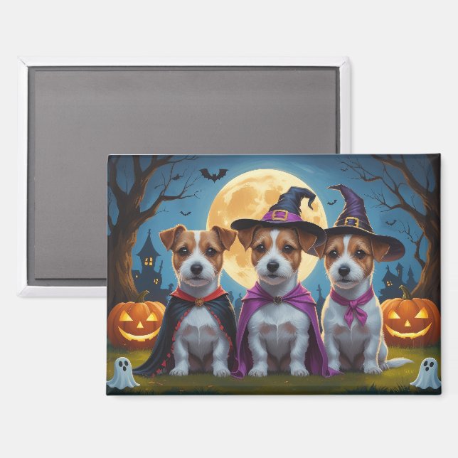 Imán Jack Russell Dogs Pumpkin Halloween Funny (Anverso/Reverso)