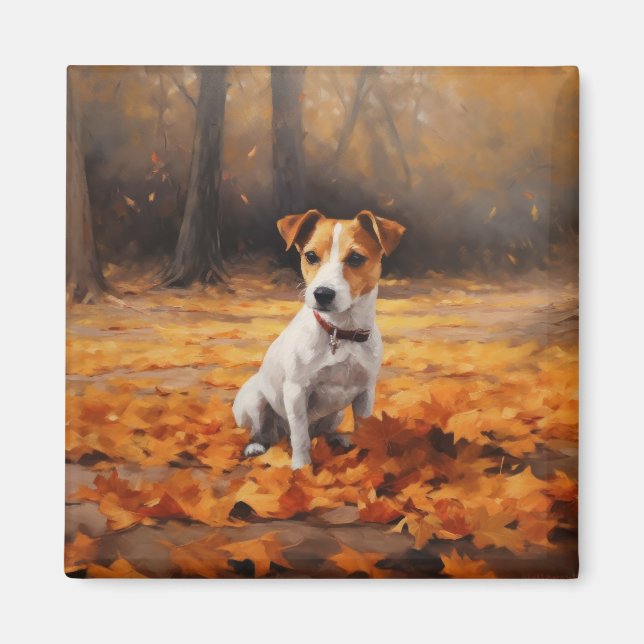 Imán Jack Russell en Otoño Hojas Caídas Inspiran (Frente)