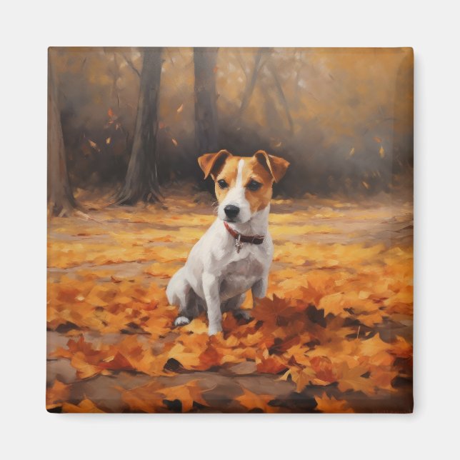 Imán Jack Russell en otoño se inspira en la caída (Frente)