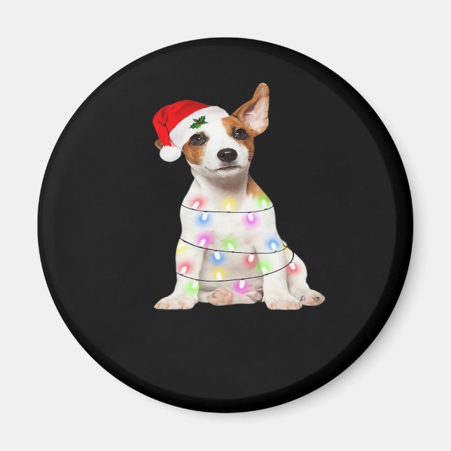 Imán Jack Russell perro Santa Christmas Tree Lights Xma (Frente)