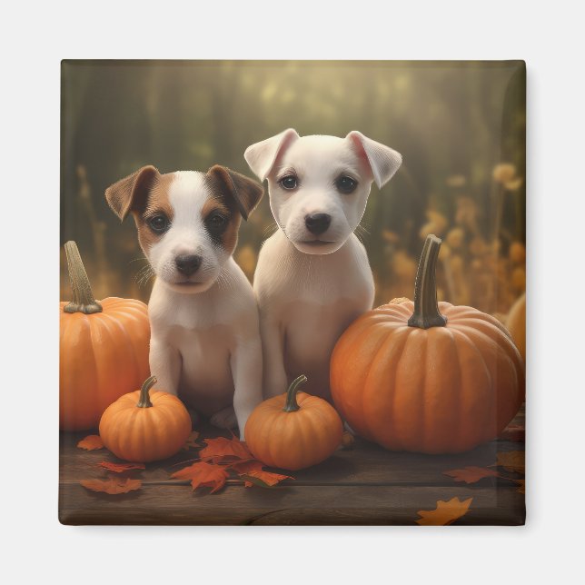 Imán Jack Russell Puppy Autumn Delight Pumpkin (Frente)