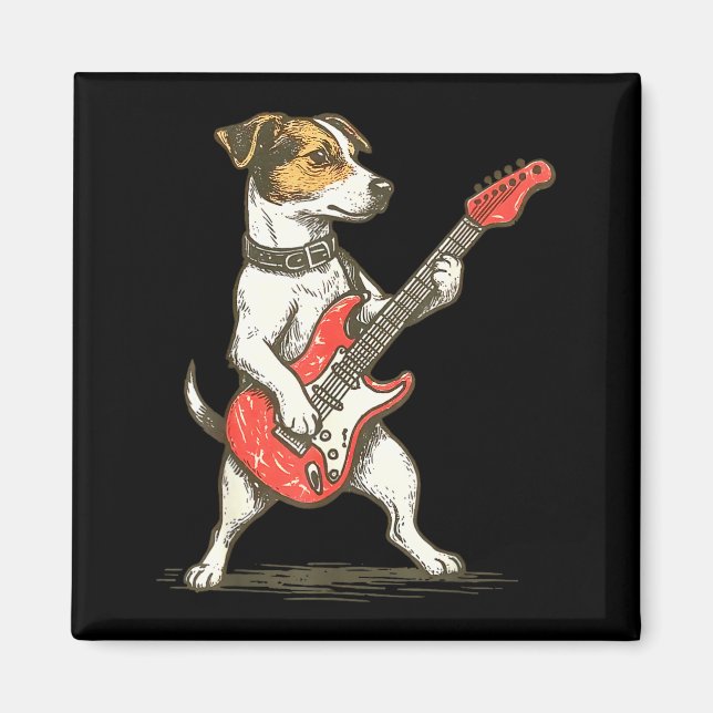 Imán Jack Russell Terrier Dog Playing Guitar Rocker Gui (Frente)