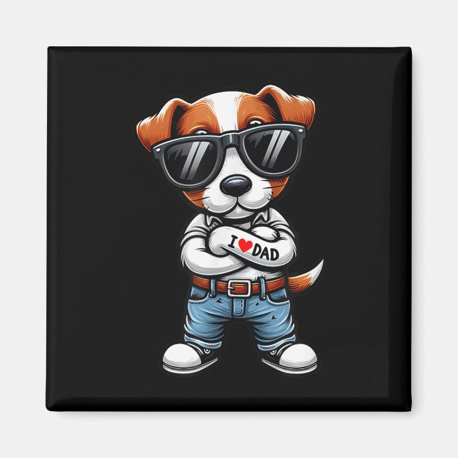 Imán Jack Russell Terrier I Love Dad Funny Dog Tattoo (Frente)