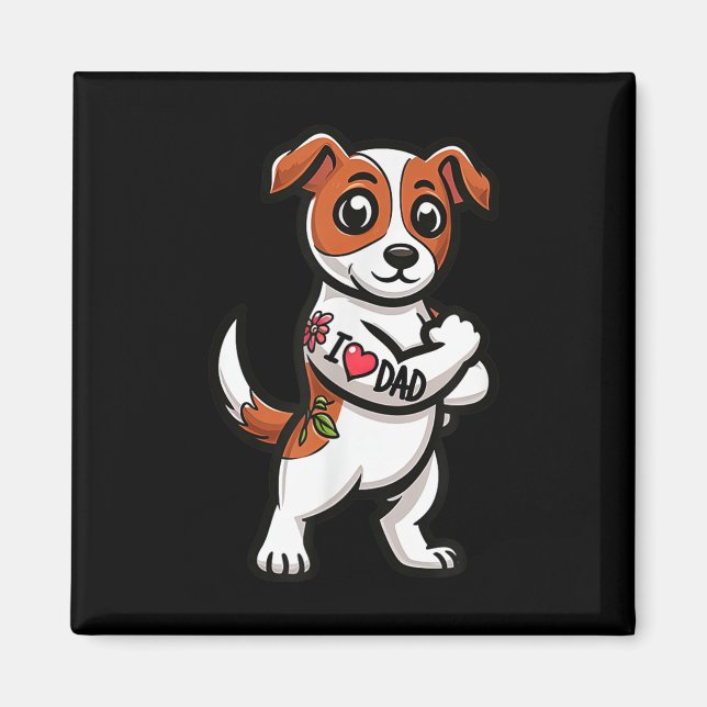 Imán Jack Russell Terrier I Love Dad Funny Dog Tattoo _ (Frente)
