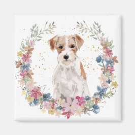 Imán Jack Russell Terrier Spring Flowers Wreath
