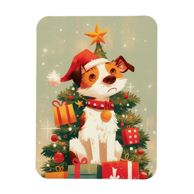 Imán Jack Russell Terrier with Christmas Tree and Gifts (Vertical)