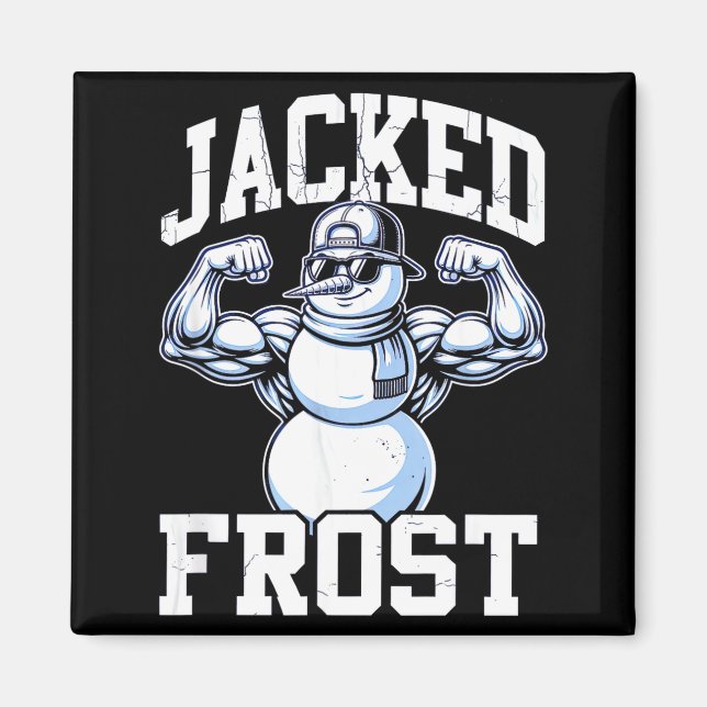 Imán Jacked Frost Muscular Snowman Vintage Gym  (Frente)