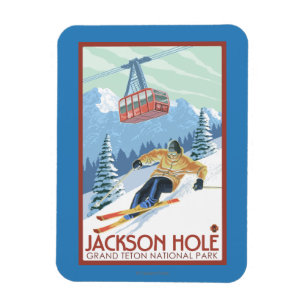 Imán Jackson Hole, esquiador de Wyoming y tranvía