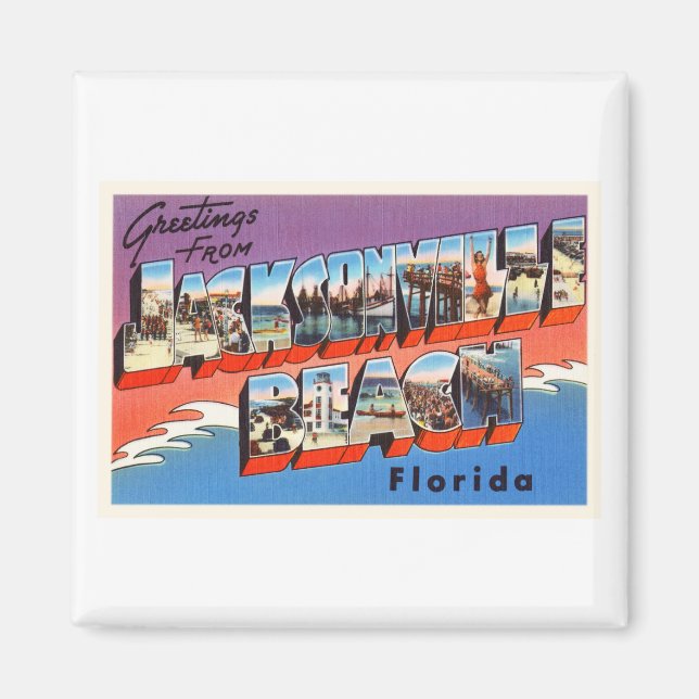 Imán Jacksonville Beach Florida FL Old Travel Souvenir (Frente)