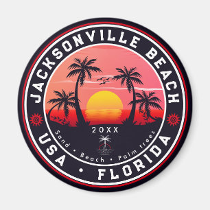 Imán Jacksonville Beach Florida tropical Retro Sunset