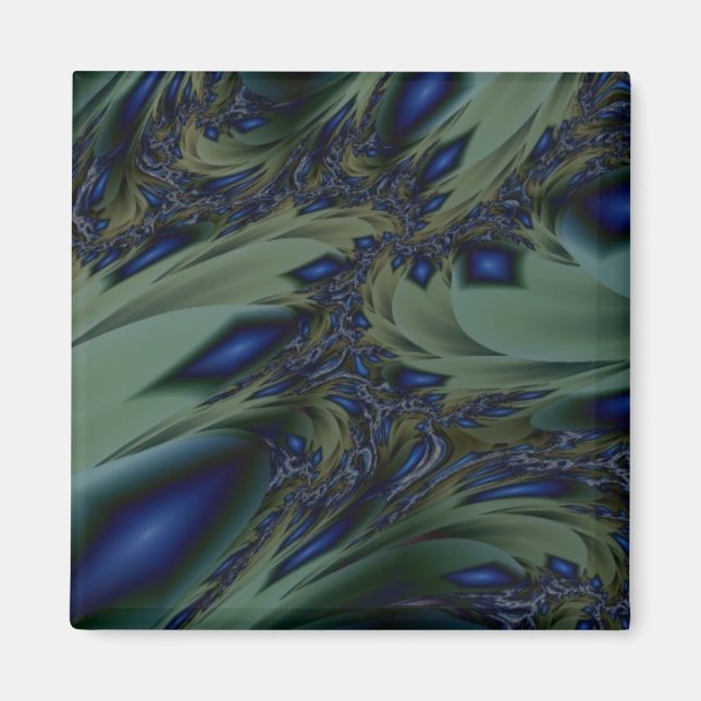 Imán Jagged | Arte fractal verde y azul (Frente)