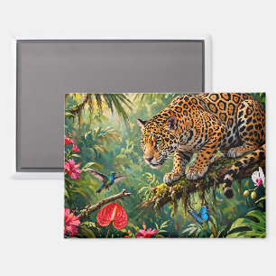 Imán Jaguar Selva Colibríes Mariposas Flores