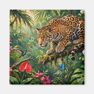 Imán Jaguar Selva Colibríes Mariposas Flores