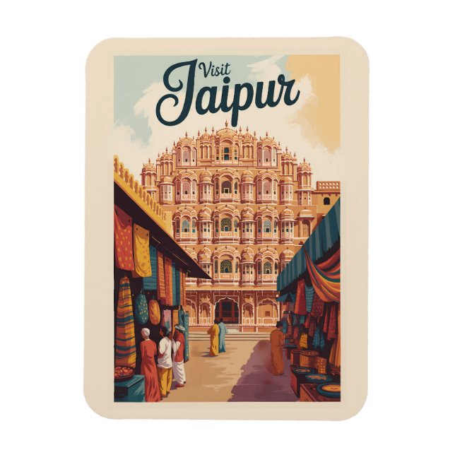 Imán Jaipur India Hawa Mahal Ilustracion arte de viajar (Vertical)
