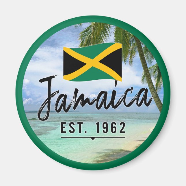 Imán "Jamaica Este. Playa De 1962 Con Bandera De Jamaic (Frente)