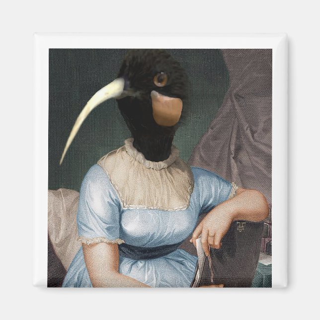 Imán Jane Austen con cabeza de pájaro (Frente)