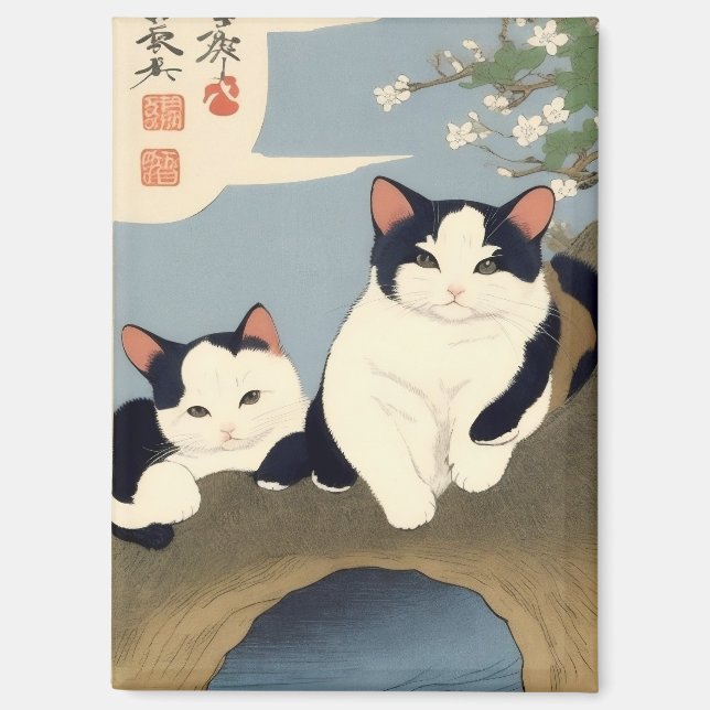 Imán Japanese Cats Blossom Tree Magnet (Anverso)