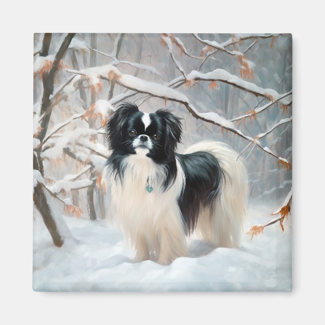 Imán Japanese Chin Deja que nieve Navidad (Frente)