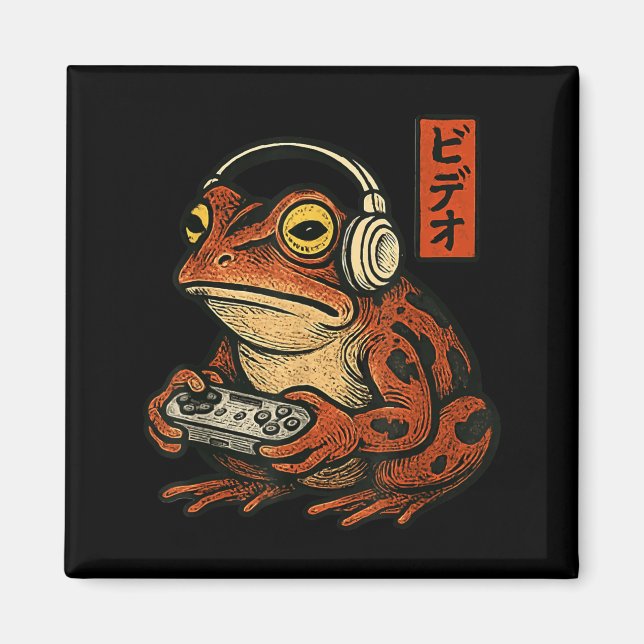 Imán Japanese Gamer Frog Art Men Women Boys Funny Vinta (Frente)