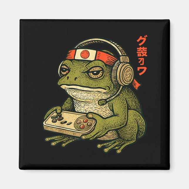 Imán Japanese Gamer Frog Art Men Women Boys Funny Vinta (Frente)