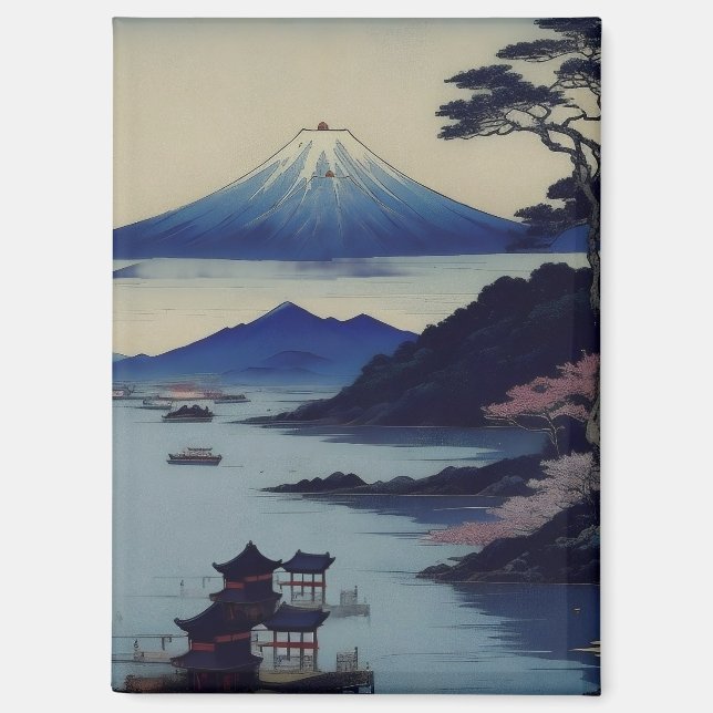 Imán Japanese Mount Fuji Landscape Ukiyo-e Style  (Anverso)