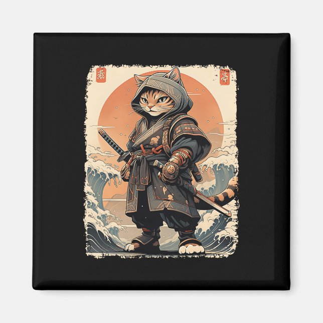 Imán Japón: Gato de Samurai Katana, guerrero de artes c (Frente)