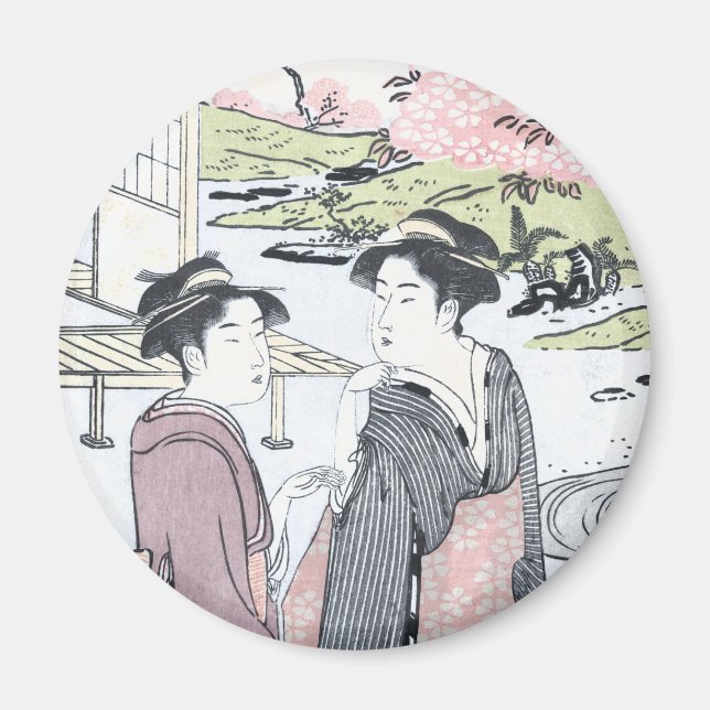 Imán Japonés Ukiyo-e Niwa ningún hanami por Eishi (Frente)