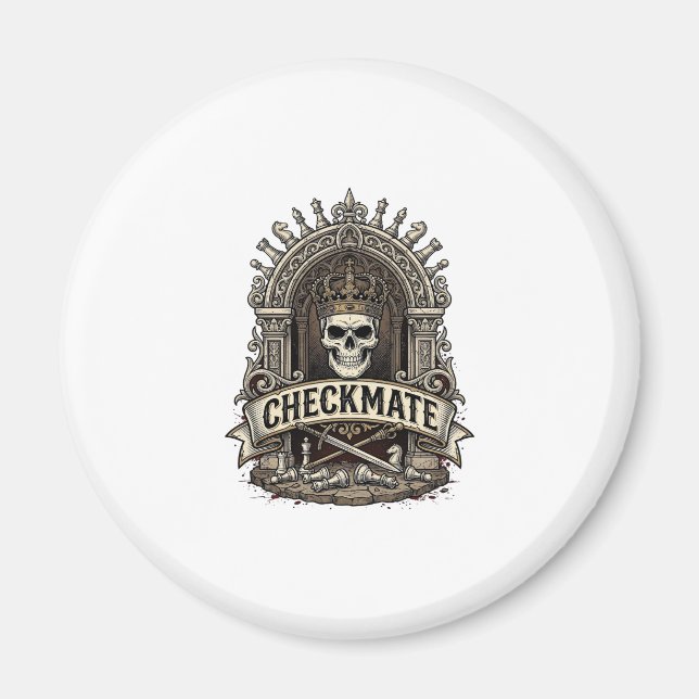 Imán Jaque Mate Rey Calavera Ajedrez Vintage (Frente)
