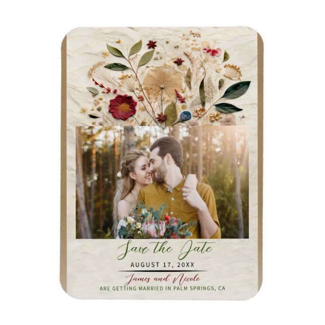 Imán Jardín caprichoso con flores de Boda bohemio (Vertical)