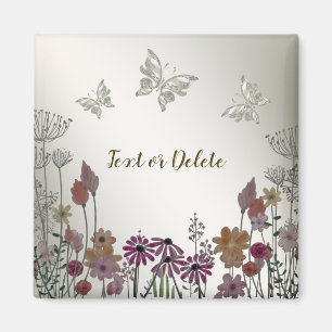 Imán Jardín Colorido Flores Mariposas Dorado Rústico