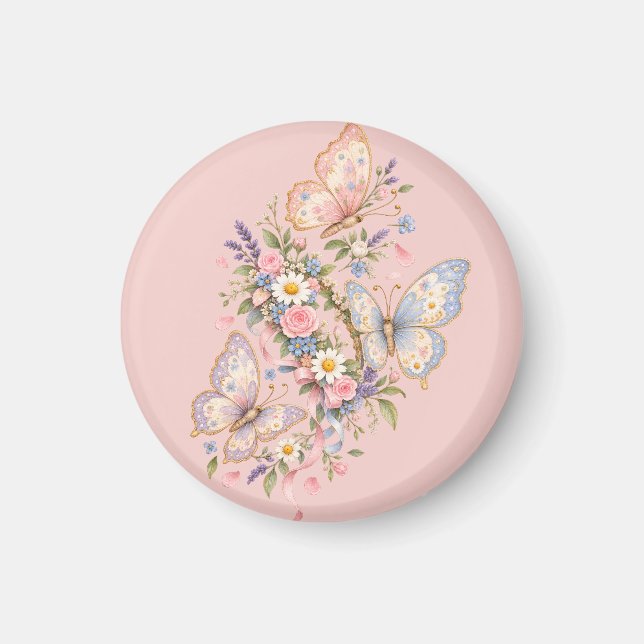 Imán Jardín de Cumpleaños de Mariposa Pastel (Frente)