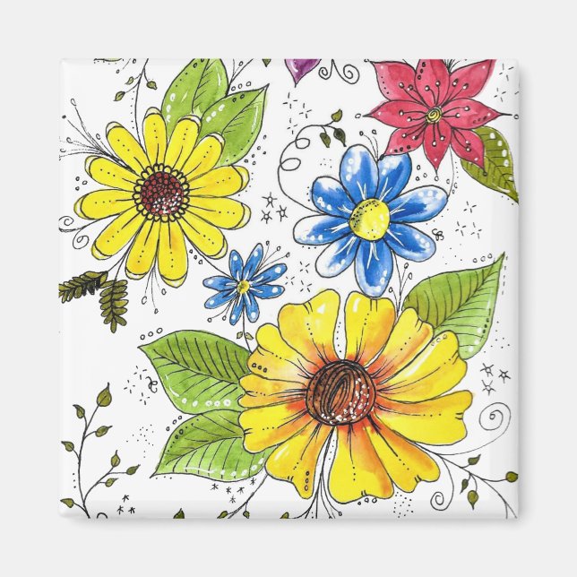 Imán Jardín de flores coloridas (Frente)