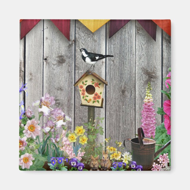 Imán Jardín de flores de la casa de pájaros (Frente)