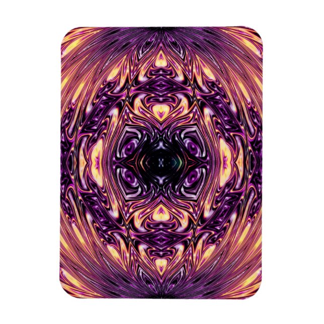 Imán Jardín de flores moradas en fractal solar (Vertical)