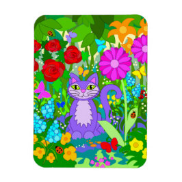 Imán Jardín de Gatos de Arte Fantasía Colorido Flores M