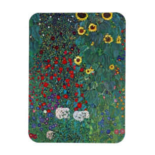 Imán Jardín de granja con girasol de Klimt, flores vint